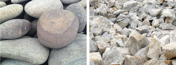 河卵石破碎前后对比